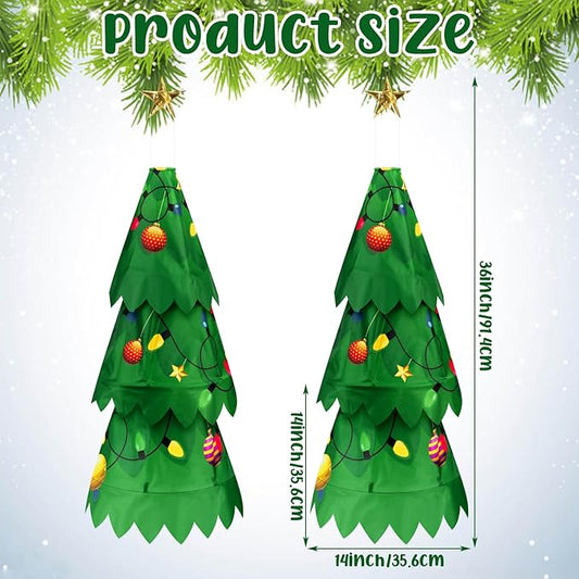 2 Pcs Christmas Tree 3D Windsock Applique Christmas Tree Windsock 36 Inch Indoor Outdoor Hanging Winter Polyester Wind Sock Xmas Party Gift Decorations for Garden Porch Yard Patio Lawn