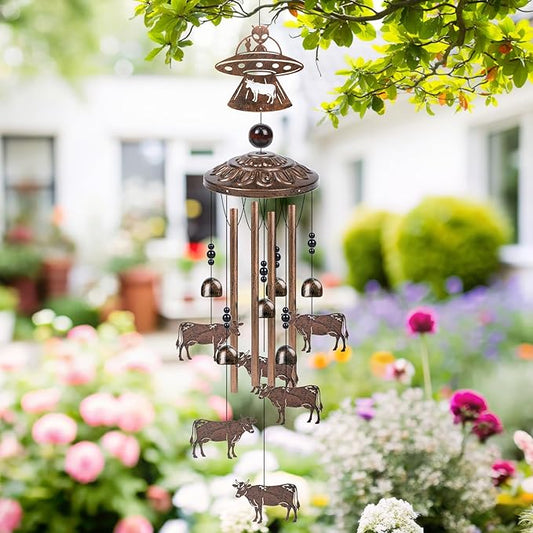 Aliens Gifts for Men Women - Aliens UFO Abduct Cows Wind Chimes for Outside, Alien Stuff Saucerman Wind Chime for Outdoor Garden Decor, Christmas Mother's Day Father's Day Houswarming Gifts