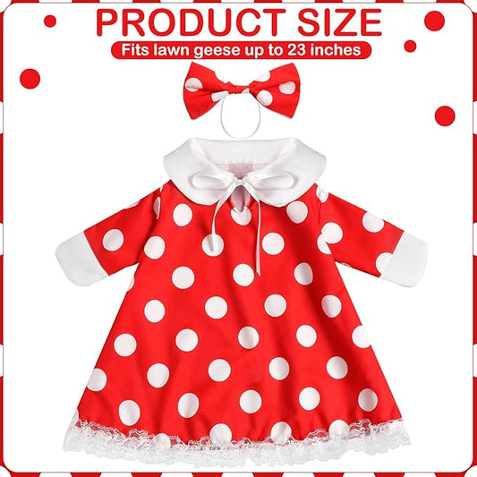 FuWeave Spring Goose Outfit Flower Porch Goose Clothes for 23" Large Statue Outdoor Patio Yard Lawn Art Decoration(Red White Dots,23 inch)
