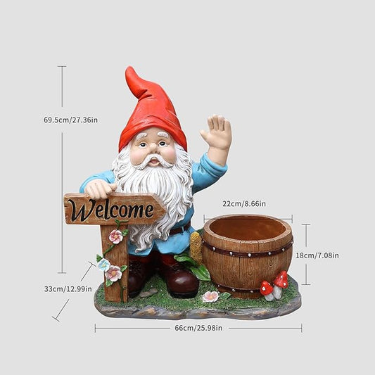 Gnome Garden Statue Planter with Welcome Sign, Waterproof Outdoor Resin Flower Pot, Yard Lawn Patio Decor, Front Porch Ornament Housewarming Gift(Red Hat Gnome)