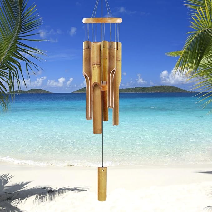 Bamboo Wind Chimes for Outside,Wooden Wind Chimes with Melody Soothing Tone,32" Classic Zen Bamboo Windchime for Porch Patio Garden or Indoor (FSC Certified)