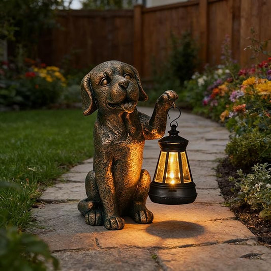 Statue Garden Dog with Solar Lantern - Ideal Gifts for Outdoor Patio, Figurine for Year Dogs – Gift for Mom, Grandma, Dog Lovers,Birthdays Housewarming Present