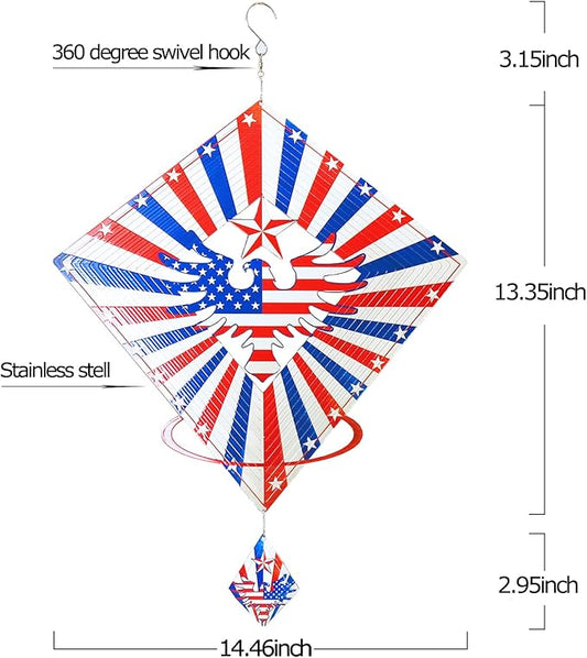 DJUAN 4th of July Decorations,13.5in Stainless Steel Eagle Flag Patriotic Wind Spinner Fourth of July Decor Outdoor,Garden Patriotic Decor Independence Day Decorations Wind Spinners for Yard,Garden