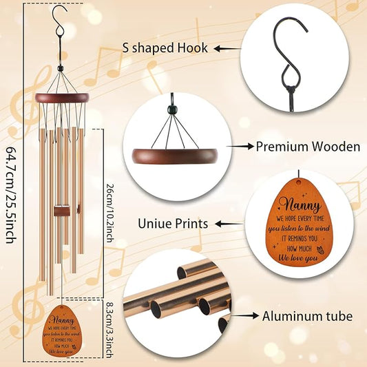 Nanny Gifts, Nannie Wind Chimes for Outside, Nanny Mother's Day Birthday Christmas Thanksgiving Gifts from Grandkids Grandchildren, Nannie Gifts for Grandma, 26Inch with Greeting Card