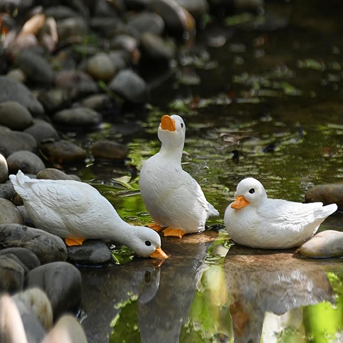 3PCS Garden Duck Statues Outdoor Decor, Garden Resin Duck Yard Decor Ornaments Goose Sculpture Statue for Pond, Fish Tank, Yard, Poolside Rockery Landscape Porch Decoration
