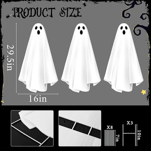 Bunny Chorus Halloween Decorations Outdoor: 3ct Extra Large Scary Ghost Yard Signs with Stakes, Corrugated Plastic, Outside Halloween Decor White Ghost for Kids Home School Yard Lawn Haunted House