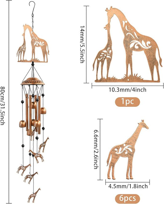 ORIGACH Giraffe Wind Chimes for Outside Giraffe Memorial Gifts Metal Windchimes Indoor Outdoor Home Decor for Garden, Lawn, Patio, Porch, Yard