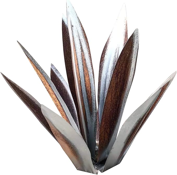 Juesi Metal Agave Plants for Outdoors, Garden Sculpture Metal Arts for Yard Lawn Patio (10.6" X 2.5", Silver)