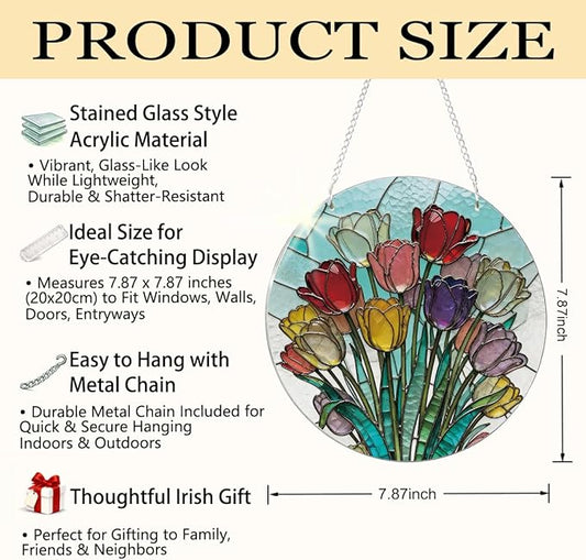 Tulips Suncatchers Windows Hanging, Acrylic Hanging Sun Catcher, Colorful Window Decoration, Indoor Windows Wall Art, Home Garden Decor, Gift for Flower Lover Women Mother's Day Christmas