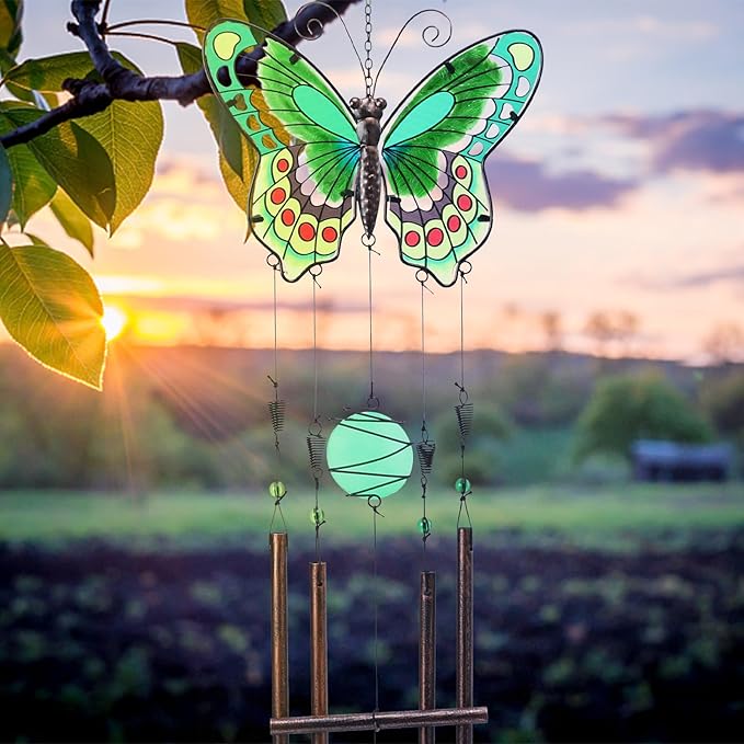 Taman Wind Chimes, 40" Butterfly Glass Wind Chime Colourful Wings Decorative Valentine's Day Gift Memorial Sympathy Gift Mom for Home, Outdoor, Yard, Patio,Garden Decor