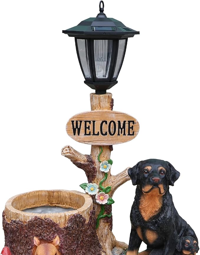 Solar Light Animal Outdoor Statue Planter with Welcome Sign, Resin Garden Sculpture Flower Pot for Patio Lawn Porch Yard Courtyard Decor, Weather-Resistant Decorative Figurine Accent (K)