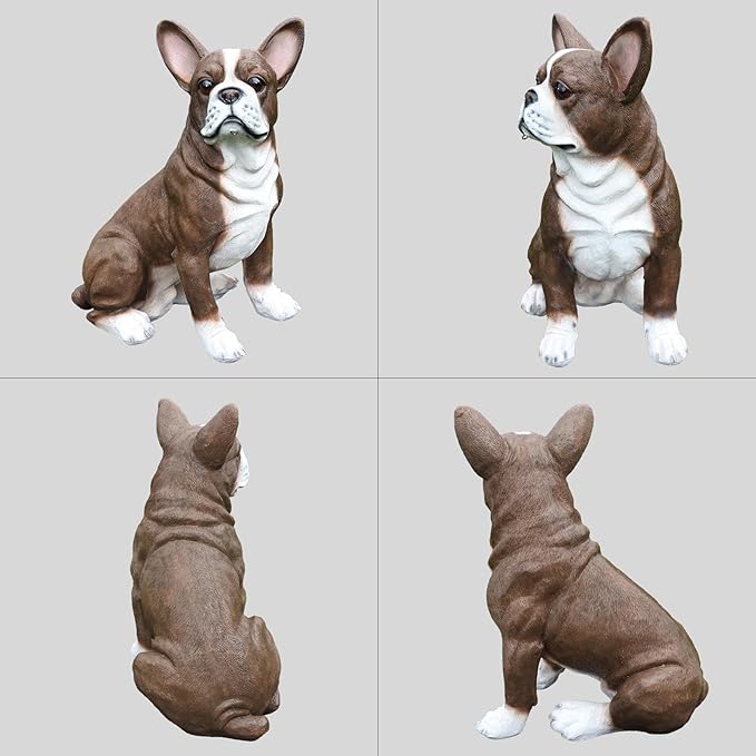 Outdoor Boston Terrier Dog Statue with Interchangeable Welcome sign and Detachable Solar Lantern –LED Light Garden Dog Sculpture Décor Garden Statue Outdoor dog statue Cute Puppy Design for Yard Gift