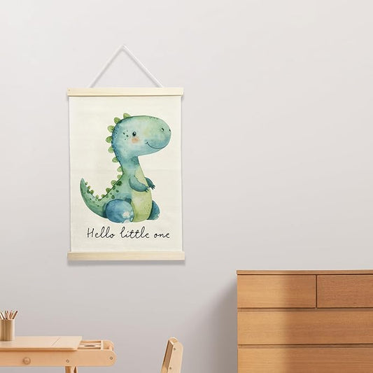 NQDWX Dinosaur Wood Poster Hanger - Playful Dino Wall Decor for Kids Room, 12x17 Inch Rustic Wooden Hanging Sign, Cute Dinosaur Banner, Unique Nursery Decor Gift for Boys & Girls. (156)