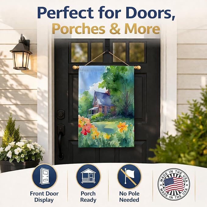Caroline's Treasures Massachusetts Mayflowers in Watercolor House Flag Large Porch Sleeve Pole Decorative Outside Yard Banner Artwork Wall Hanging, Polyester, House Size, Multicolor