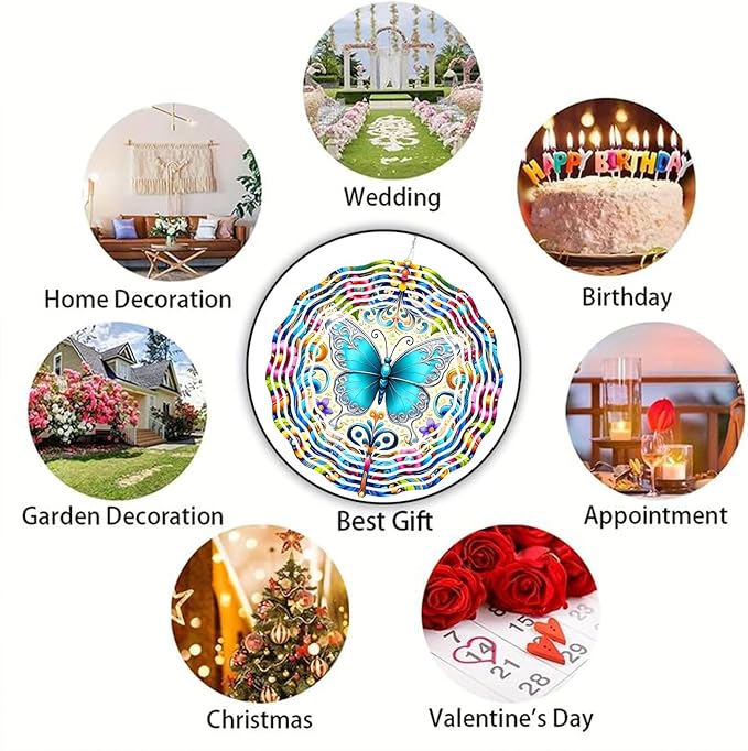 10 Inch Butterfly Wind Spinner, 3D Metal Hanging Kinetic Wind Rustproof Sculpture Gift for Garden Yard Lawn Balcony Window Porch Outdoor Decor, Women Mom Mothers Day