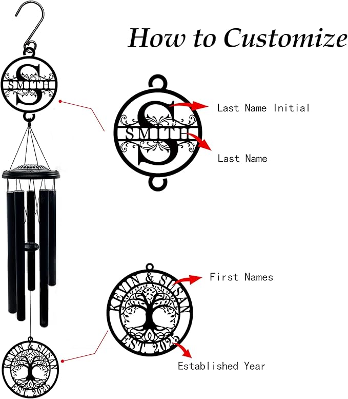 Personalized Wind Chimes, Custom Wind Chimes for Wedding Gifts, Memorial Gifts, Anniversary Gifts, Gifts for Husband, Wife, Dad, Mom