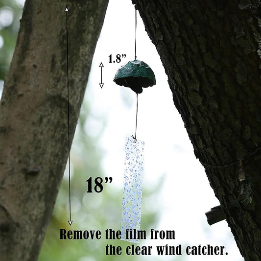 Japanese Wind Chime Cast-Iron Outdoor Ornament for Garden, Patio & Balcony, Hanging Metal Wind-Bell Decoration Gift, Blessing Pendant Windchimes & PVC Wind-Catcher, Hydrangea