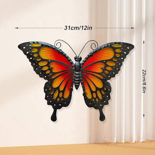 LIFFY Metal Butterfly Wall Decor,2Pack 12" Hanging Glass Butterfly Outdoor Decor,Garden Decorative Ornaments Outside for Home,Yard,Fence,Patio