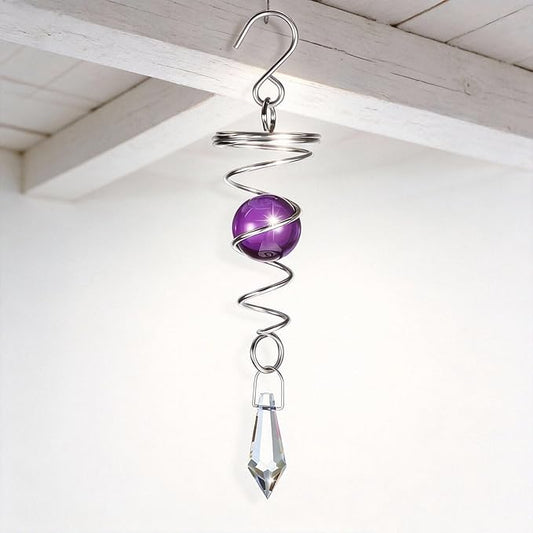 Hanging Wind Spinner, 2 Pieces, Blue and Purple Stainless Steel Decorative Wind Spinner with Swivel Hook for Smooth Spinning, Perfect Indoor Outdoor Garden Ornament, Patio & Yard