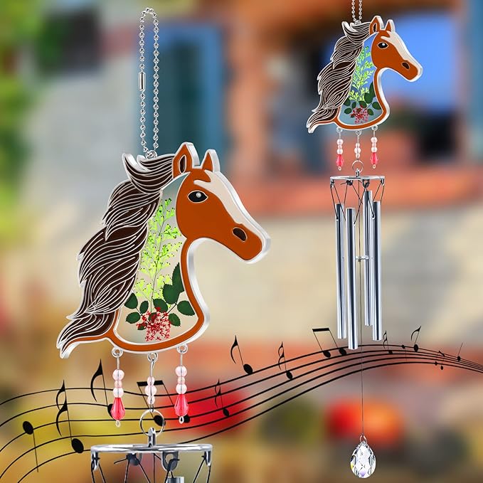 KY&BOSAM Horse Wind Chime with Crystal Sympathy Wind Spinner Memorial Wind Chime for Loss of Loved One Prime Bereavement Sympathy Memorial Gift for Loss of Mother Nana Father Gift Home Garden Decor