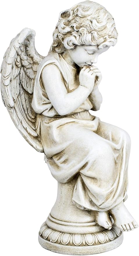Joseph's Studio by Roman Inc., Seated Angel ON Pedestal, Garden Collection, Religious Statue, Holy Family, Memorial, Angel, Patron Saint, Garden Décor (7x9x17)