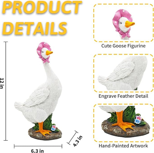 Goose Garden Statue: 12'' Funny Goose Yard Decor, Outdoor Lawn Patio Porch Housewarming Birthday Gifts for Women (White)
