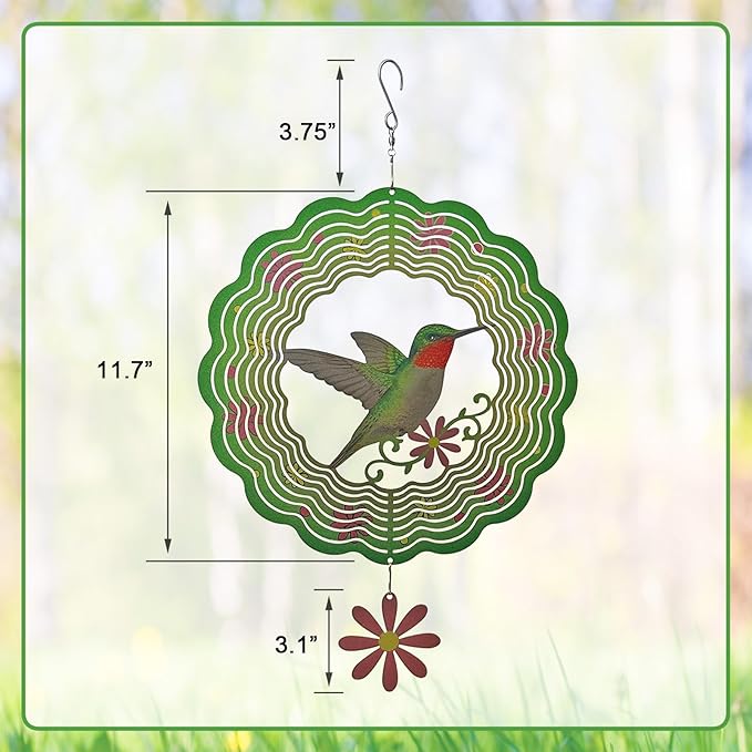 Hummingbird Wind Spinner,Metal Wind Spinners for Outdoor,3D Double Sided Hanging Decor for Indoor,Outdoor,Unique Gifts for Women