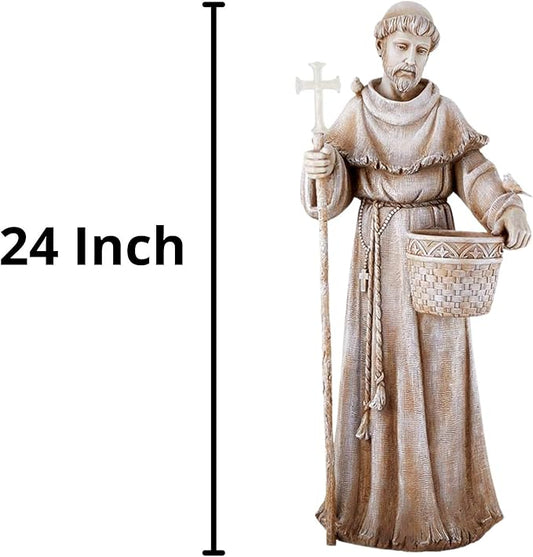Needzo Natural Stone Resin Solar St Francis Garden Statue Planter, Outdoor Patio Decor, 24 Inch