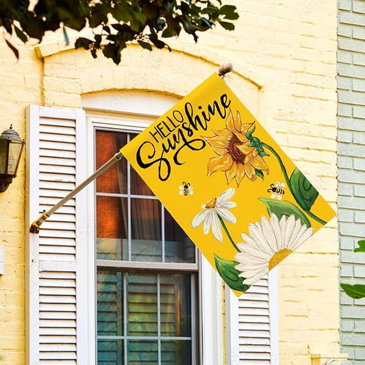 AVOIN colorlife Daisy Sunflower Hello Sunshine House Flag 28x40 Inch Double Sided, Summer Seasonal Holiday Burlap Yard Outdoor Decoration Yellow