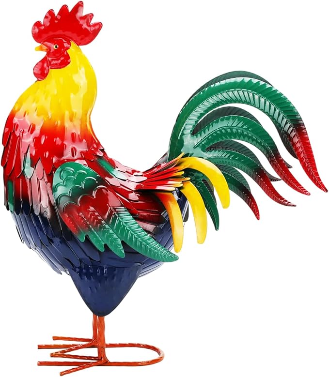 Metal Rooster Garden Statue Outdoor Decor Yard 17" Chicken Statue Garden Decoration, Large Animal Sculpture Chicken Themed Gift for Outdoor Porch Patio Backyard Lawn Ornament
