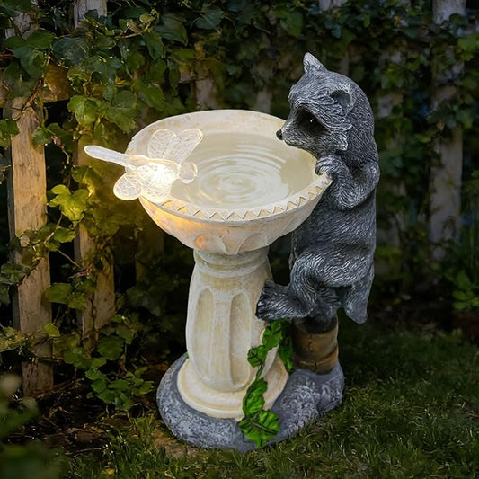 HUYIENO Solar Garden Statue Outdoor Decor Ornament Waterproof Solar Powered LED Lights for Yard, Patio, Lawn Gift for Mom, Women, Housewarming Raccoon