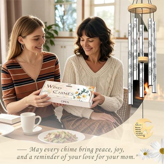 Gifts for Mom, Unique Mom's Birthday Gifts from Daughter Son, 32" Butterfly Daisy Modern Wind Chimes, Mother Gift for Birthday Mother's Day Thanksgiving, Garden Home Decor (for Mom)