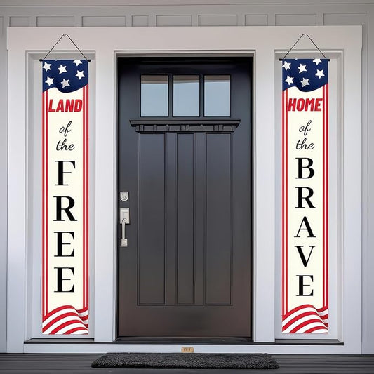 BlissYard 2Pcs Patriotic Themed Door Banners 4th of July Decorations Memorial Day Banner Hanging Porch Signs Banners for Independence Veterans Labor Day for Front Yard Indoor Outdoor Supplies