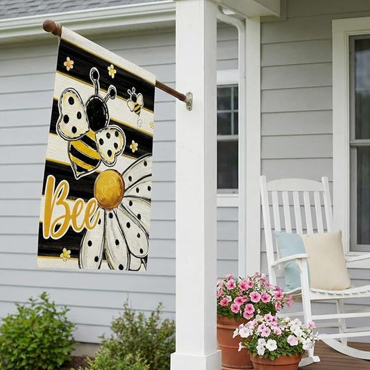 CROWNED BEAUTY Spring Summer House Flag Daisy Bee Double Sided 28x40 Inches Large Burlap Welcome Holiday Seasonal Yard Decoration for Outside Porch