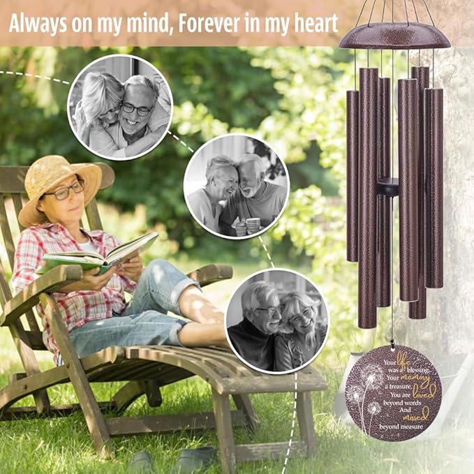 Sympathy Wind Chimes, Personalized Wind Chime for Loss of Loved Ones, Customized Tree Bird Wind Chimes, Commemorative Dandelion Wind Chime Deep Tone 36inch (Produced in USA)