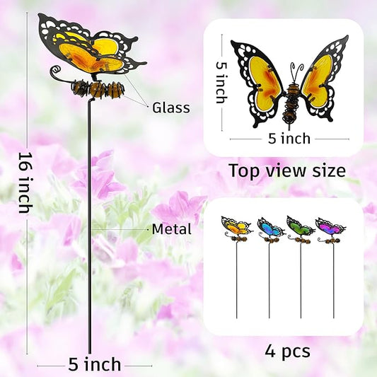 Butterfly Garden Stakes,Kit Made of Glass and Metal,Colorful Butterfly Garden Decorations Can Make the Garden Full of Color and Vitality. (Mix)