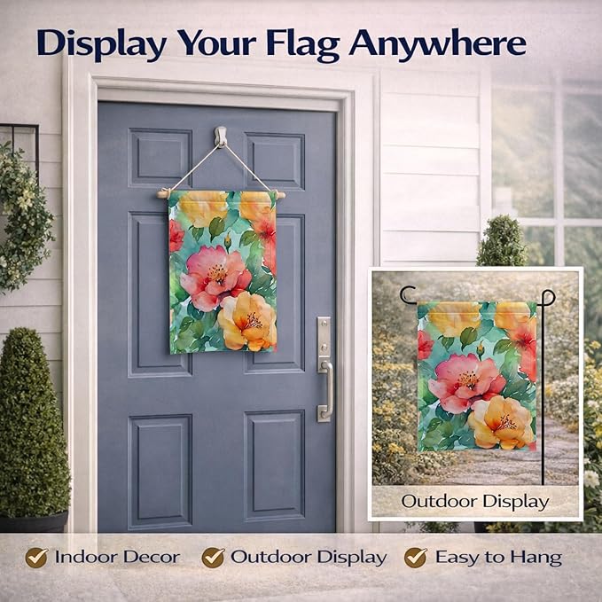 Caroline's Treasures Georgia Cherokee Rose in Watercolor Garden Flag Mailbox Flag Decorative Yard Flag Banner Outside Patio Artwork Yard Flower Beds, Garden Size, Multicolor
