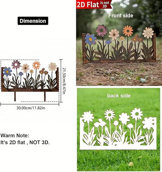 Rusty Metal Wild Flowers Garden Stakes 11.82 x 8.47 inches, Decorative Flowers Yard Stake Metal Art for Outdoor Garden Lawn Decor (Flower-A)
