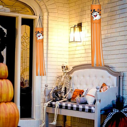 Halloween Ghost Print Pinecone 2 Pieces Windsocks Hanging Outdoor Decor for Home Yard Patio Lawn Garden Fall Thanksgiving Decoration