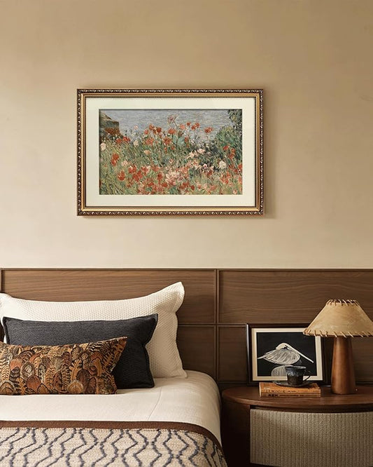 ARPEOTCY Vintage Gold Framed Large Wall Art, Retro Garden Shoals Sea Sky, Canvas Prints Artwork with Antique Frame, Victorian Wall Paintings Decor for Living Room Gallery, 16x24 inch