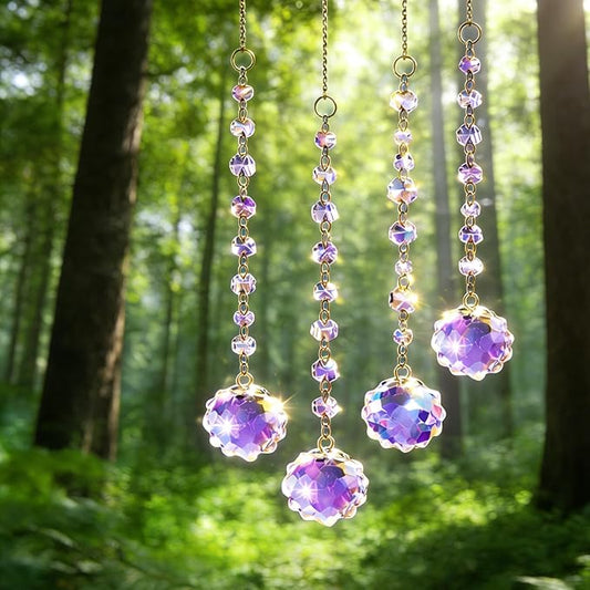 Window Sun Catcher Hanging - Glass Prism Rainbow Maker with Crystal Bead Chain, Suncatcher for Windows, Colorful Light Reflector Decor for Home Bedroom Balcony Garden
