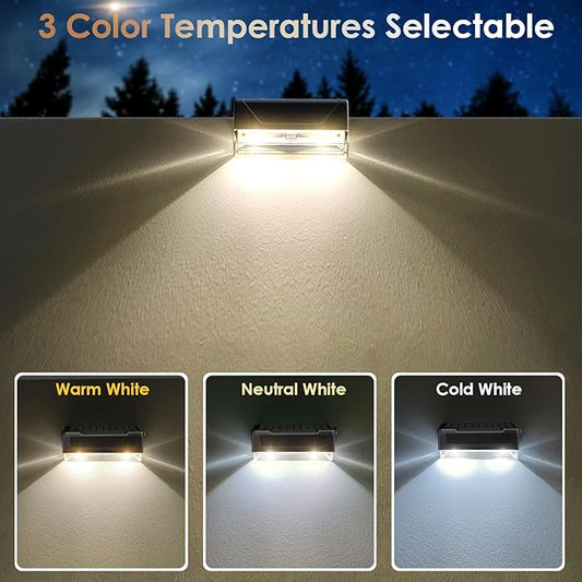 LIANGLOME 2PK Solar Fence Lights Outdoor - 3000/4000/6000K 3 Mode, IP65 Waterproof Fence Lights Solar Powered, Dusk to Dawn Solar Light for Outside, Backyard/Step/Patio/Deck/Stair Railings and Wall