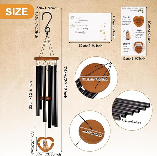 Pet Memorial Wind Chimes Outdoor for Loss of Dog with Photo Frame Personalized Sympathy Wind Chime Sympathy Bereavement Gift in Memory for Pet Loss