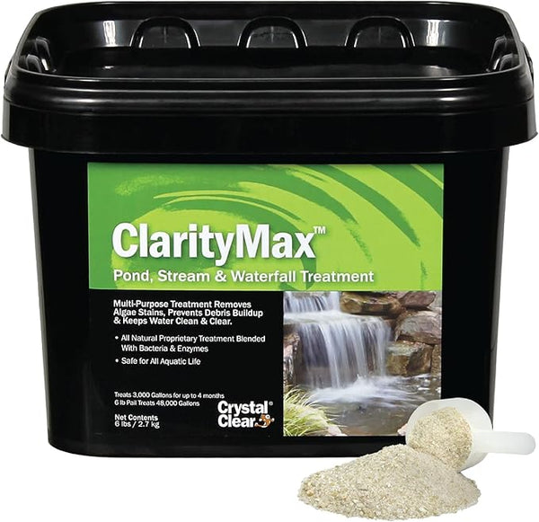CrystalClear ClarityMax, All-in-One Pond Clarifier Treatment, All-Natural Beneficial Microbes & Enzymes Provide Max Clarity, Koi Fish & Pet Safe, Algae Stain Remover, Crystal Clear Water Garden 6 LB