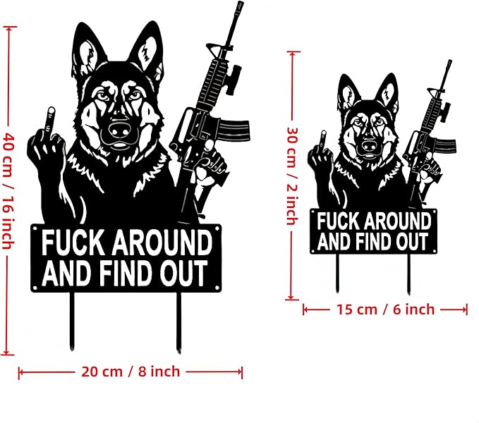 F Around & Find Out Dog Sentry Metal Dogs Silhouette Garden Stake with Middle Finger &Weapon Sign, FAFO Security Sign Middle Finger Dog Statue Decor for Outdoor Yard Patio (Husky, 6 * 12")