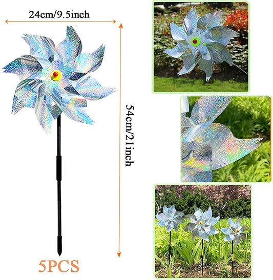 8 Pack Pinwheels for Yard and Garden,Reflective Pinwheels Bird Deterrents Pinwheels for Outside Pinwheel Devices Outdoor Pinwheels for Kids (Silvery Pinwheel 8)