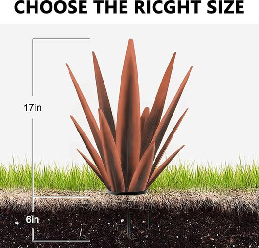 TOMBABY Enlarge Metal Plants Tequila Rustic Sculpture, Outdoor Patio Yard Home Decor Hand Painted Agave Garden Statue, Outdoor Lawn Ornaments Yard Stakes for Mom Gift (1 Big coppery)