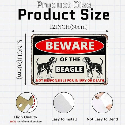 Beware Of The Dog Beagle Sign Aluminum Metal Tin Signs Outdoor Yard Sign Warning Sign For Fence Yard Home Kitchen Farm Garden Wall Decor 8x12 Inch