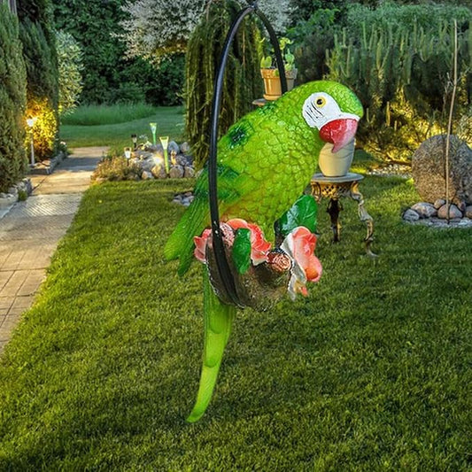 Hanging Parrot Garden Decor Resin Parrot Statue Outdoor Decor Parrot on Perch Garden Sculpture Parrot Statue Garden Sculptures for Outdoor Garden Decorations Vivid Arts Garden Ornaments Green