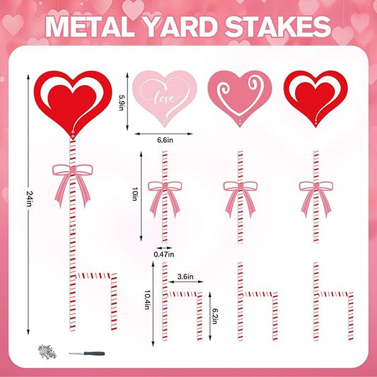 3 Pcs 24" H Valentine Yard Signs 5.9 * 6.6inch Metal Heart Valentine's Day Metal Garden Stakes Valentines Love Heart Outdoor Decorations for Patio Lawn Planter Pot Pathway Walkway Wedding Decor